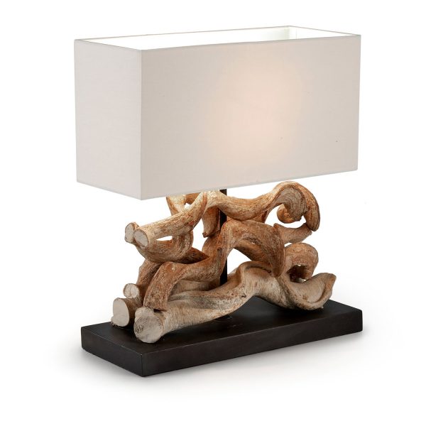 KAVE HOME Temoc bordlampe - tropisk genbrugstræ og hvid stofskærm (35x15)
