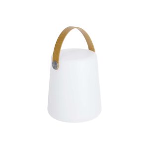 KAVE HOME Dialma bordlampe, ledningsfri - hvidt polyethylen og brunt kunstlæder