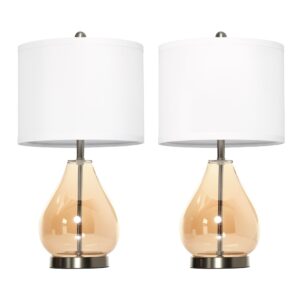 Sæt med 2 bordlamper, bordlamper, e27-fatning, sengelampe, 40 w, glas, hør, metal, rav, 30 x 56h cm