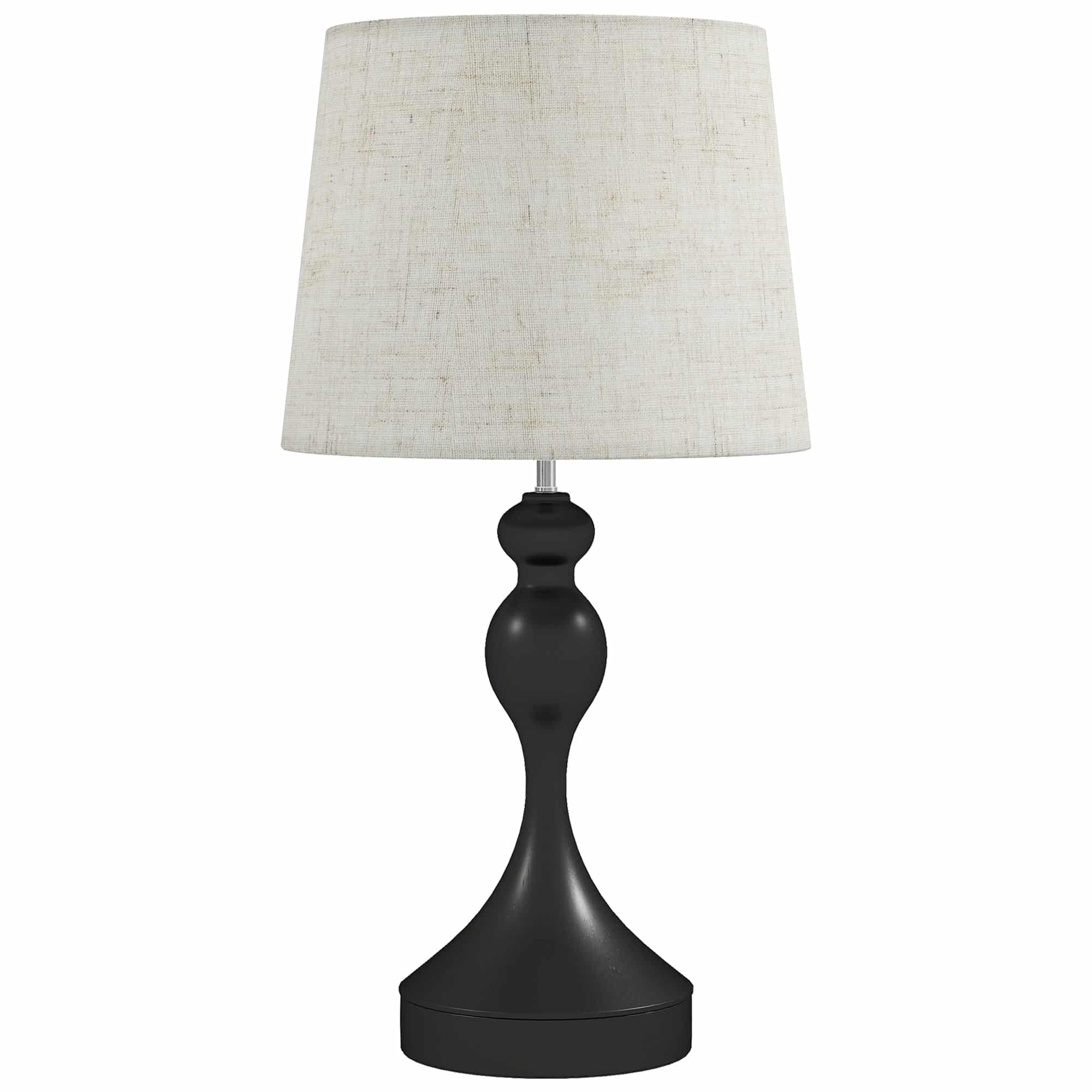 LED-bordlampe med 3 farvetemperaturer, sengelampe med USB A+C-opladeporte, skærm i linned, sort