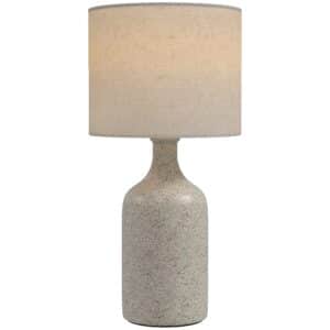 Vintage bordlampe med keramisk fod, sand og beige.